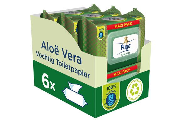 Page vochtig toiletpapier - 6 x 74 stuks - Aloë Vera maxi vochtig wc papier - voordeelverpakking