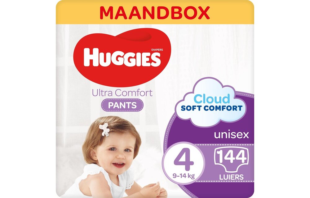 Huggies Luierbroekjes - maat 4 (9 tot 14 kg) - Ultra Comfort - unisex - 144 stuks - Maandbox