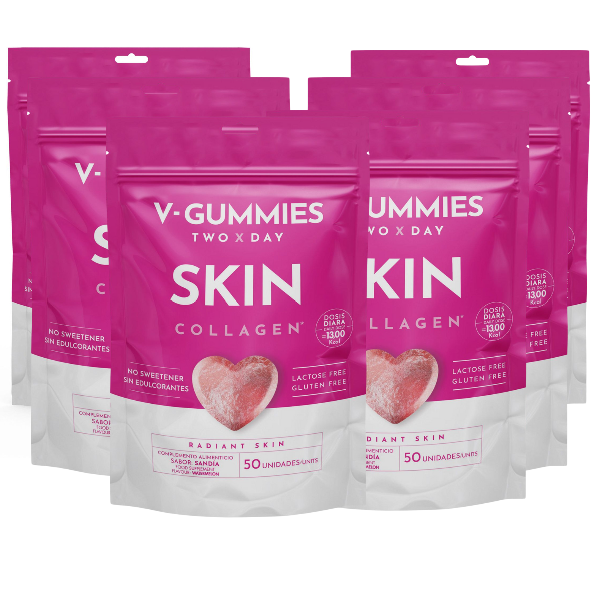 V-GUMMIES SKIN COLLAGEN - Vitamine Gummie- 6 x 50 Stuks  - Voordeelverpakking