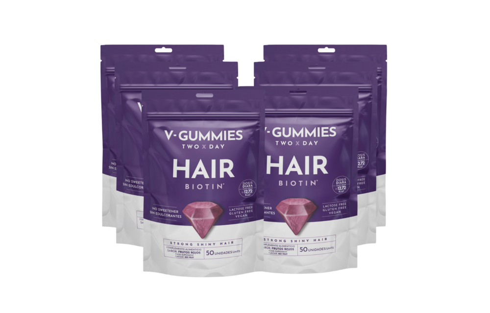 V-GUMMIES HAIR BIOTIN - Vitamine Gummie - 6 x 50 Stuks - Voordeelverpakking