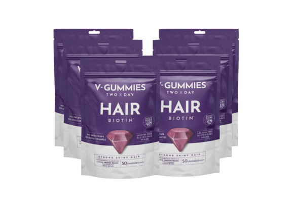 V-GUMMIES HAIR BIOTIN - Vitamine Gummie - 6 x 50 Stuks - Voordeelverpakking