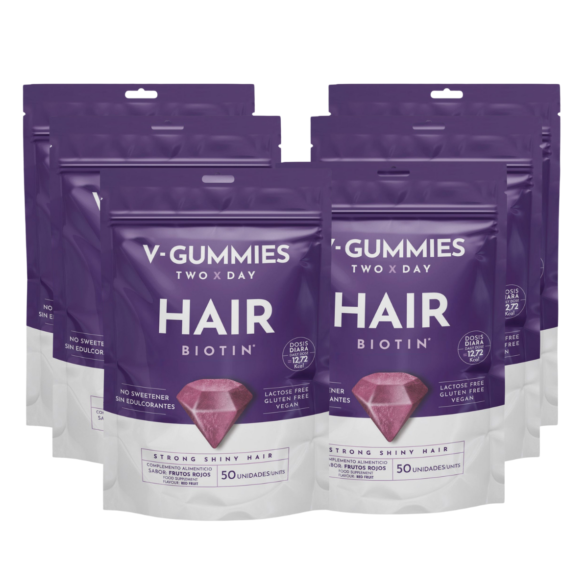 V-GUMMIES HAIR BIOTIN - Vitamine Gummie - 6 x 50 Stuks - Voordeelverpakking