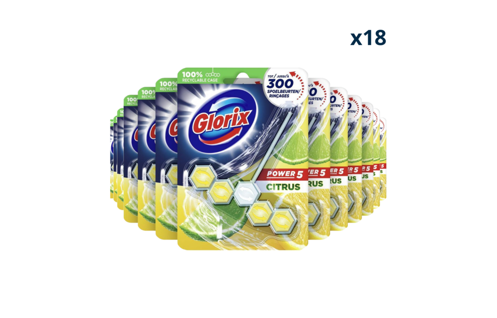 Glorix WC Blok Power Citroen - 18 Stuks - Voordeelverpakking