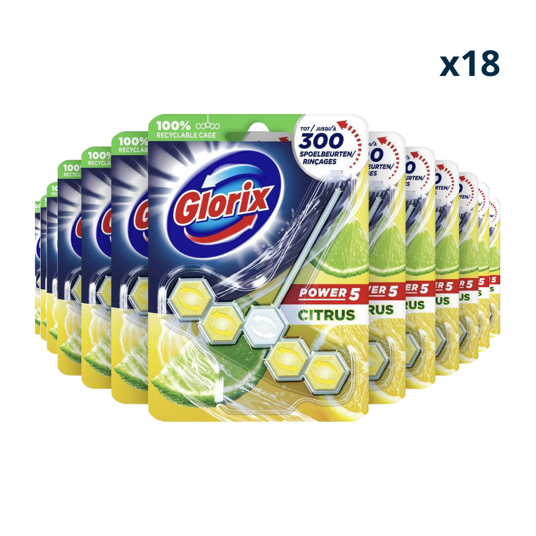 Glorix WC Blok Power Citroen - 18 Stuks - Voordeelverpakking