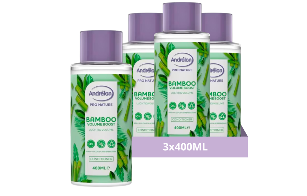 Andrélon Pro Nature Bamboo Volume Boost Haarconditioner 400 ml - 3 Stuks - Voordeelverpakking