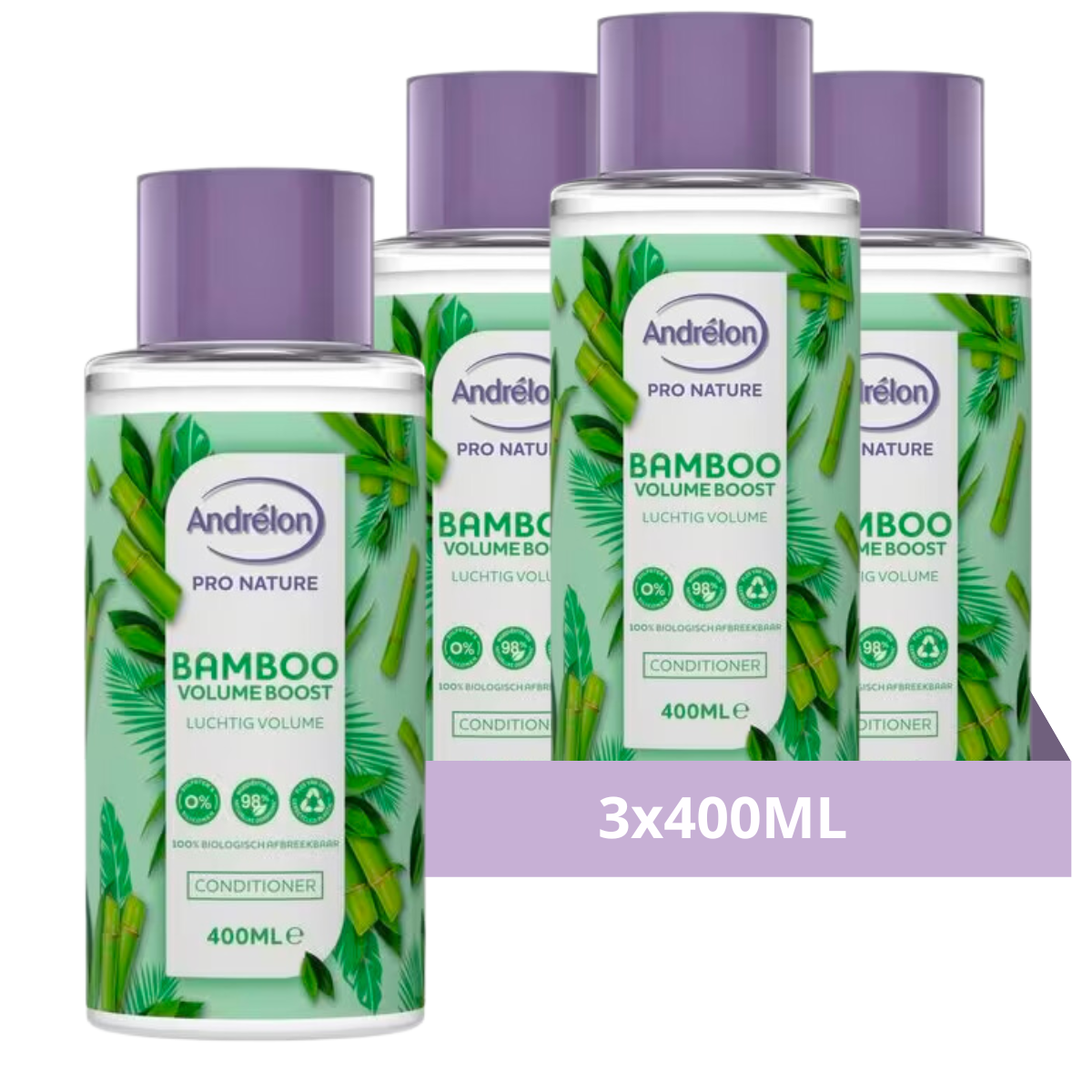 Andrélon Pro Nature Bamboo Volume Boost Haarconditioner 400 ml - 3 Stuks - Voordeelverpakking