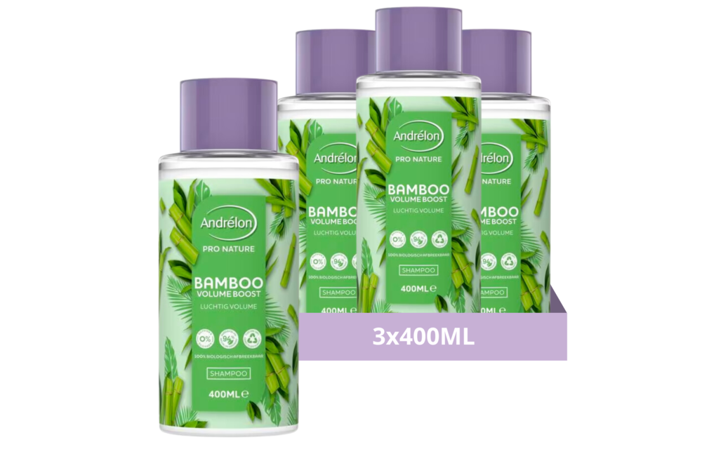 Andrélon Pro Nature Bamboo Volume Boost Shampoo 400 ml - 3 Stuks - Voordeelverpakking