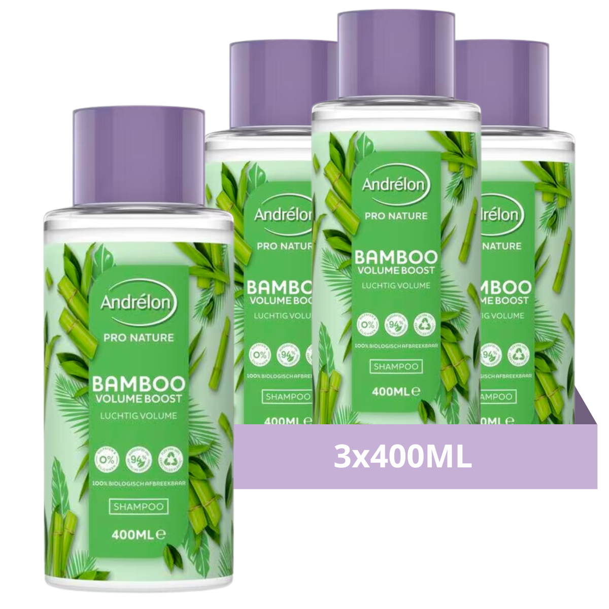 Andrélon Pro Nature Bamboo Volume Boost Shampoo 400 ml - 3 Stuks - Voordeelverpakking