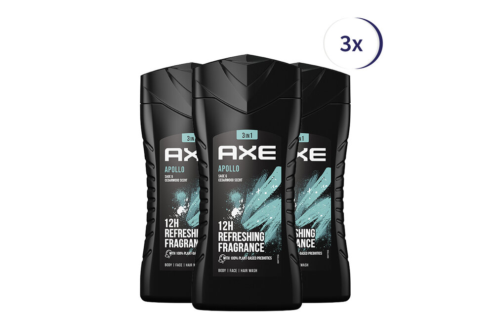 Axe Apollo Showergel - 3 x 250 ml - Voordeelverpakking