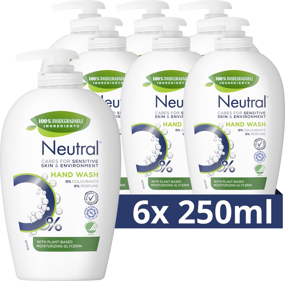 Neutral Vloeibare Handzeep Parfumvrij - 6 x 250 ml - Voordeelverpakking