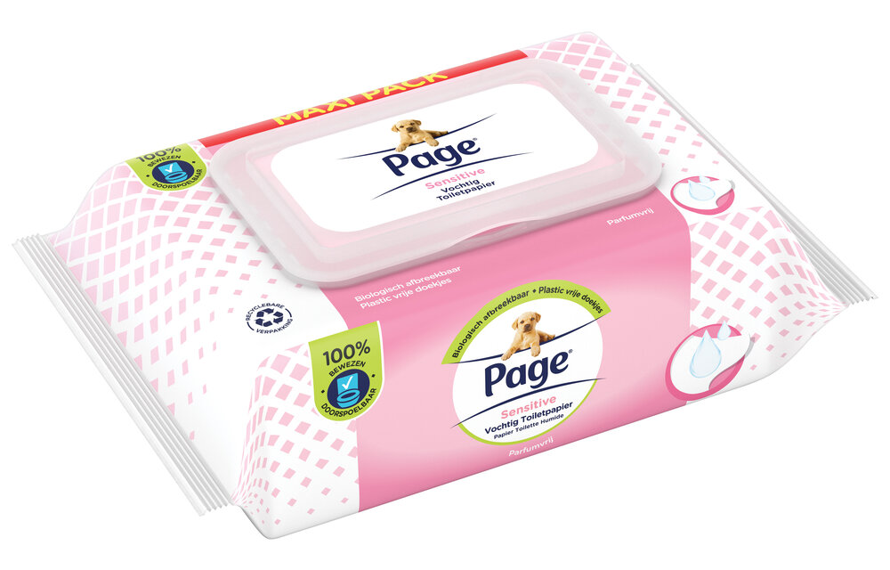 Page vochtig toiletpapier - 6 x 74 stuks - Sensitive maxi vochtig wc papier - voordeelverpakking