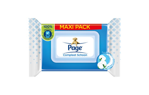 Page vochtig toiletpapier - 6 x 74 stuks - Compleet Schoon maxi vochtig wc papier - voordeelverpakking