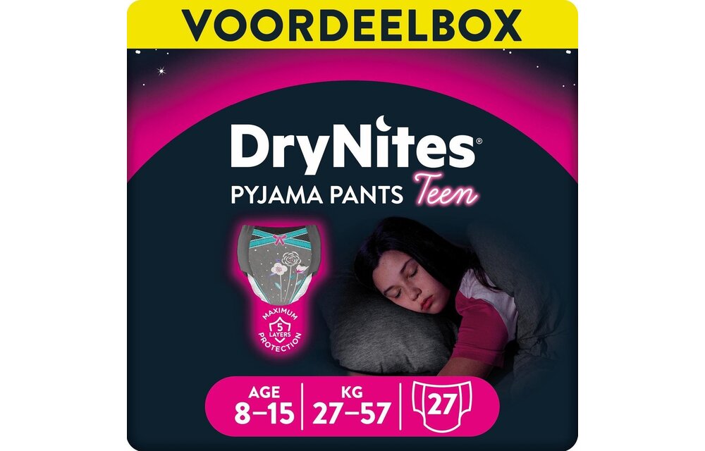 DryNites luierbroekjes - meisjes - 8 tot 15 jaar (27 - 57 kg) - 27 stuks - voordeelverpakking