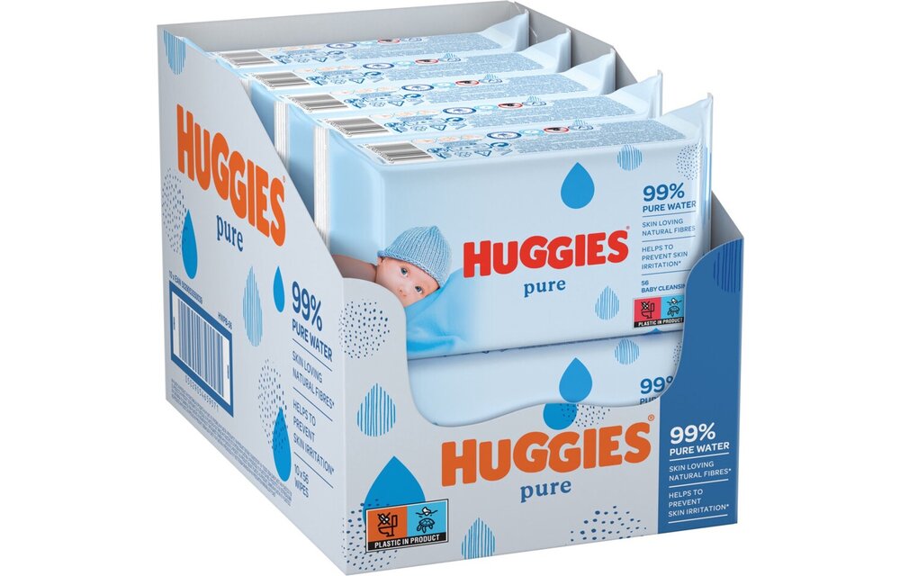 Huggies billendoekjes - Pure 99% water - 10 x 56 stuks - 560 doekjes - voordeelverpakking