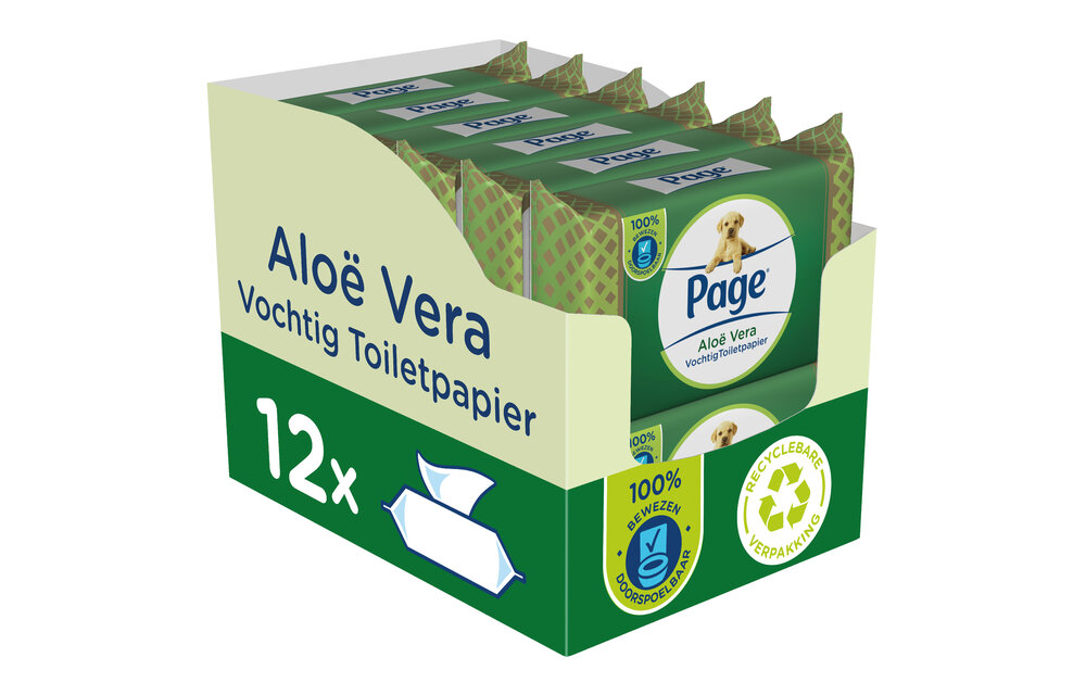 Page vochtig toiletpapier - 12 x 38 stuks - Aloë Vera vochtig wc papier - voordeelverpakking