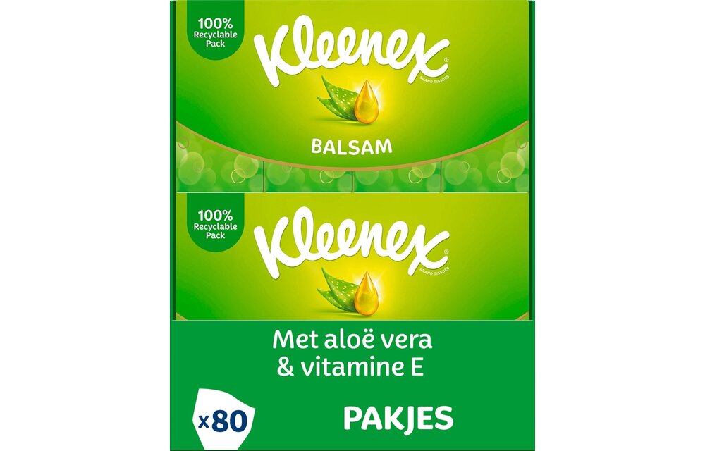 Kleenex zakdoekjes - Balsam - Voordeelbox - 8 pakjes x 10 stuks - 80 zakdoekjes