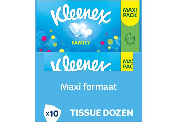 Kleenex tissues - Family Box - Voordeelverpakking - 10 x 128 stuks = 1280 zakdoekjes