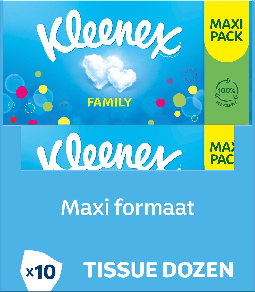 Kleenex tissues - Family Box - Voordeelverpakking - 10 x 128 stuks = 1280 zakdoekjes