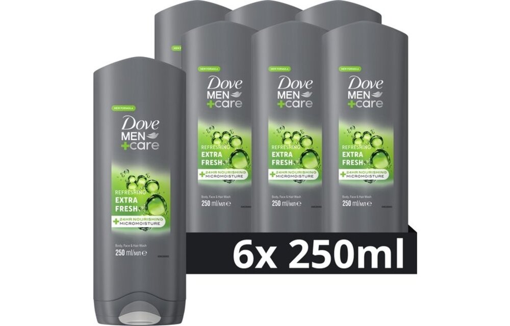 Dove Men+Care Extra Fresh 3-in-1 Douchegel - 6 x 250 ml - Voordeelverpakking