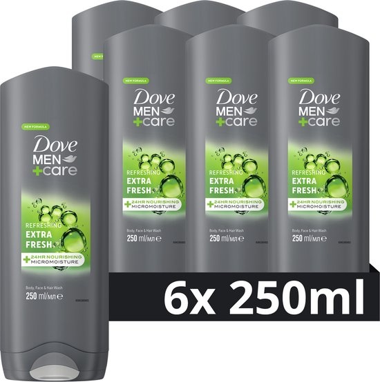 Dove Men+Care Extra Fresh 3-in-1 Douchegel - 6 x 250 ml - Voordeelverpakking