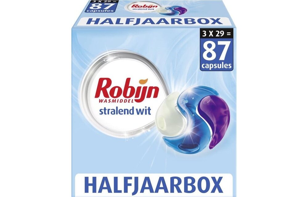 Robijn Stralend Wit 3 in 1 Wascapsules speciaal voor de witte was - 3 x 29 wasbeurten halfjaarbox