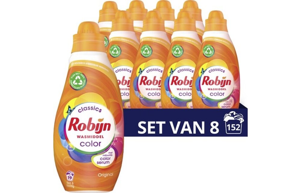Robijn Klein & Krachtig Color Vloeibaar Wasmiddel - 8 x 19 wasbeurten - Voordeelverpakking