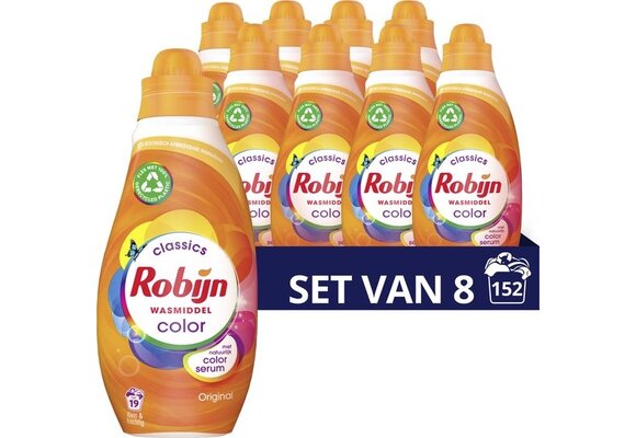 Robijn Klein & Krachtig Color Vloeibaar Wasmiddel - 8 x 19 wasbeurten - Voordeelverpakking
