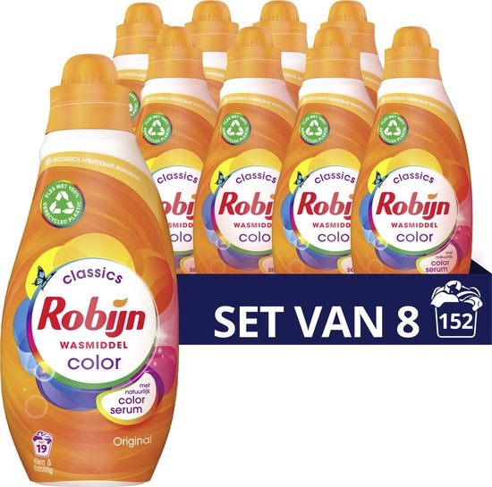 Robijn Klein & Krachtig Color Vloeibaar Wasmiddel - 8 x 19 wasbeurten - Voordeelverpakking