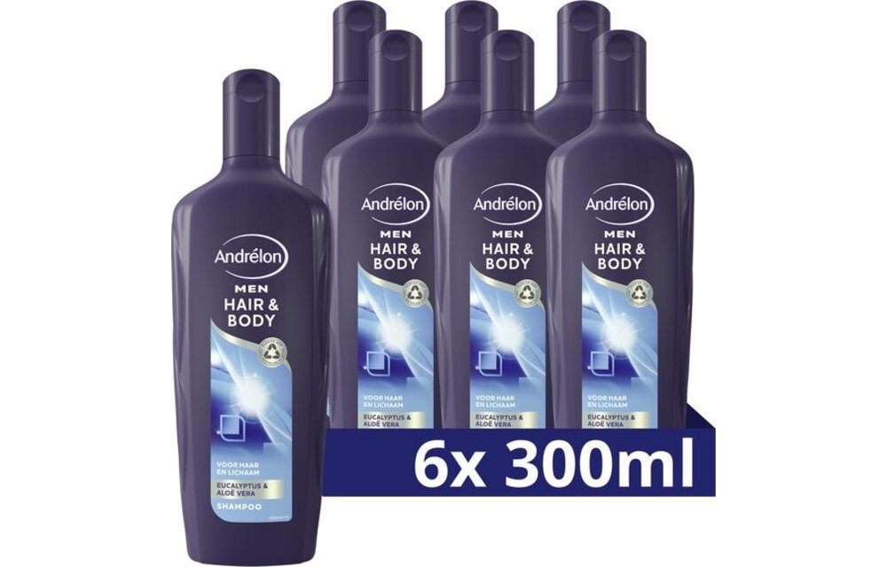 Andrélon Men Hair & Body Shampoo - 6 x 300 ml - Voordeelverpakking