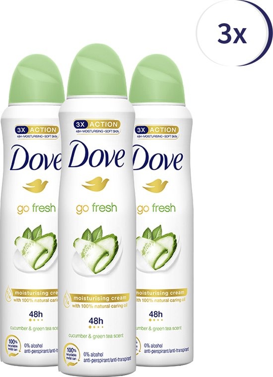Dove Go Fresh Anti-transpirant Deodorant Spray Cucumber - 3 x 150 ml - Voordeelverpakking