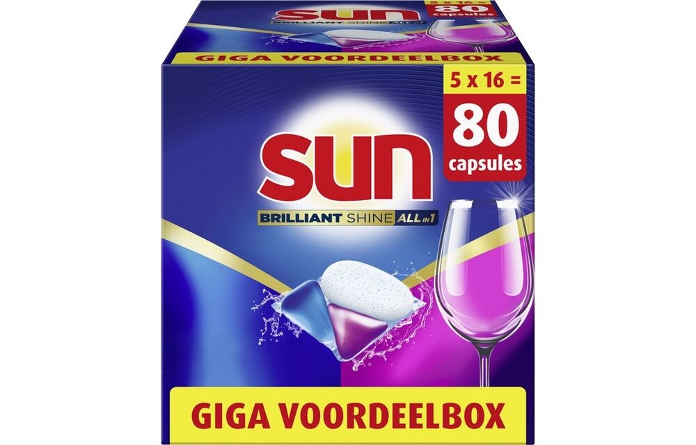 Sun Brilliant Shine All-in 1 Vaatwascapsules – 80 capsules - Voordeelverpakking