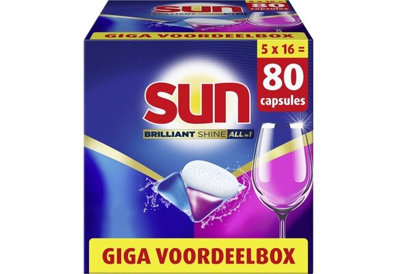 Sun Brilliant Shine All-in 1 Vaatwascapsules – 80 capsules - Voordeelverpakking