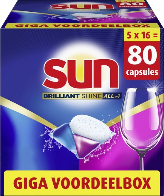 Sun Brilliant Shine All-in 1 Vaatwascapsules – 80 capsules - Voordeelverpakking