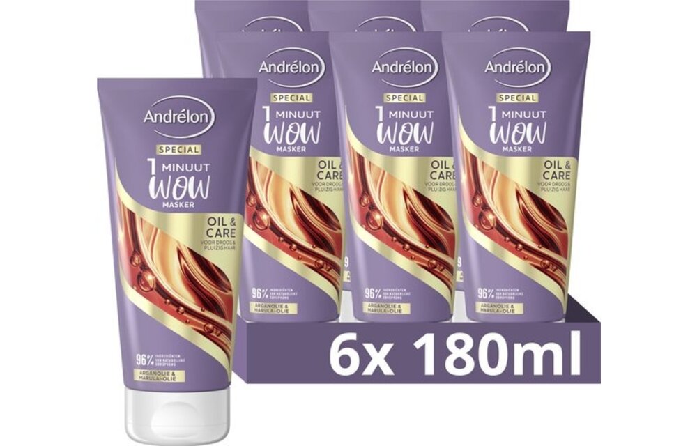 Andrélon Special 1 Minuut WOW Masker - Oil & Care - verrijkt met arganolie en marula-olie - 6 x 180 ml