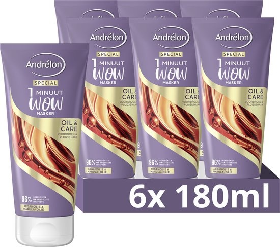 Andrélon Special 1 Minuut WOW Masker - Oil & Care - verrijkt met arganolie en marula-olie - 6 x 180 ml