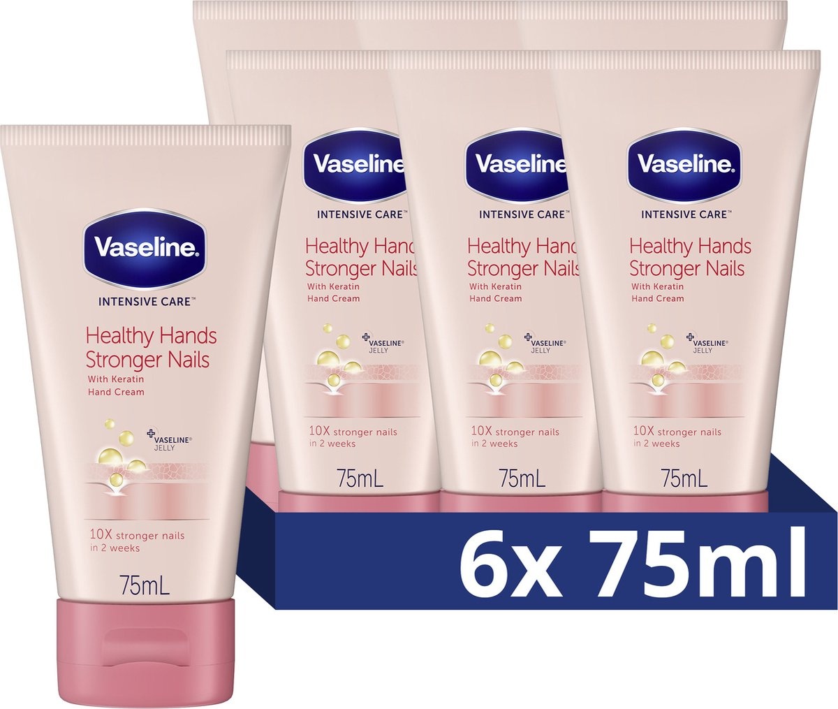 Vaseline Intensive Care Handcreme - Healthy Hands & Stronger Nails - met keratine - 6 x 75 ml