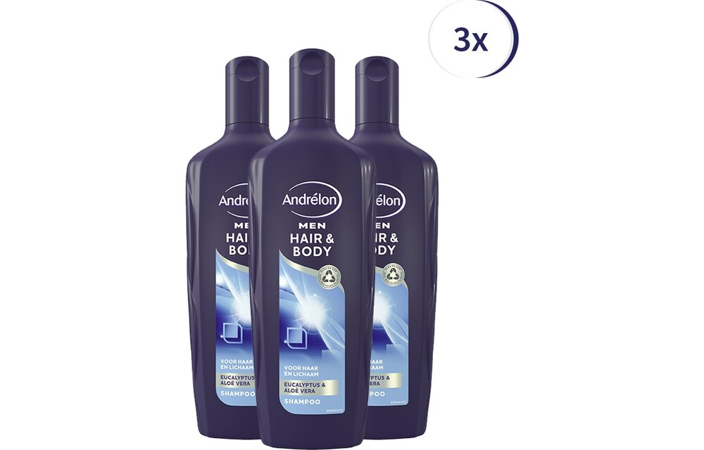 Andrélon For Men Hair & Body - 3 x 300 ml - Shampoo - Voordeelverpakking