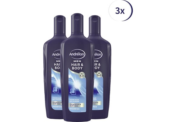 Andrélon For Men Hair & Body - 3 x 300 ml - Shampoo - Voordeelverpakking