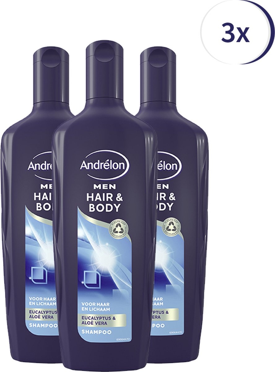 Andrélon For Men Hair & Body - 3 x 300 ml - Shampoo - Voordeelverpakking