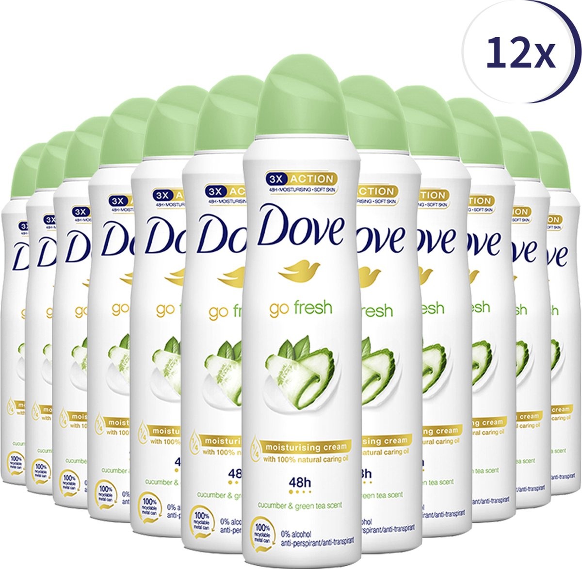 Dove Go Fresh Anti-transpirant Deodorant Spray Cucumber - 12 x 150 ml - Voordeelverpakking