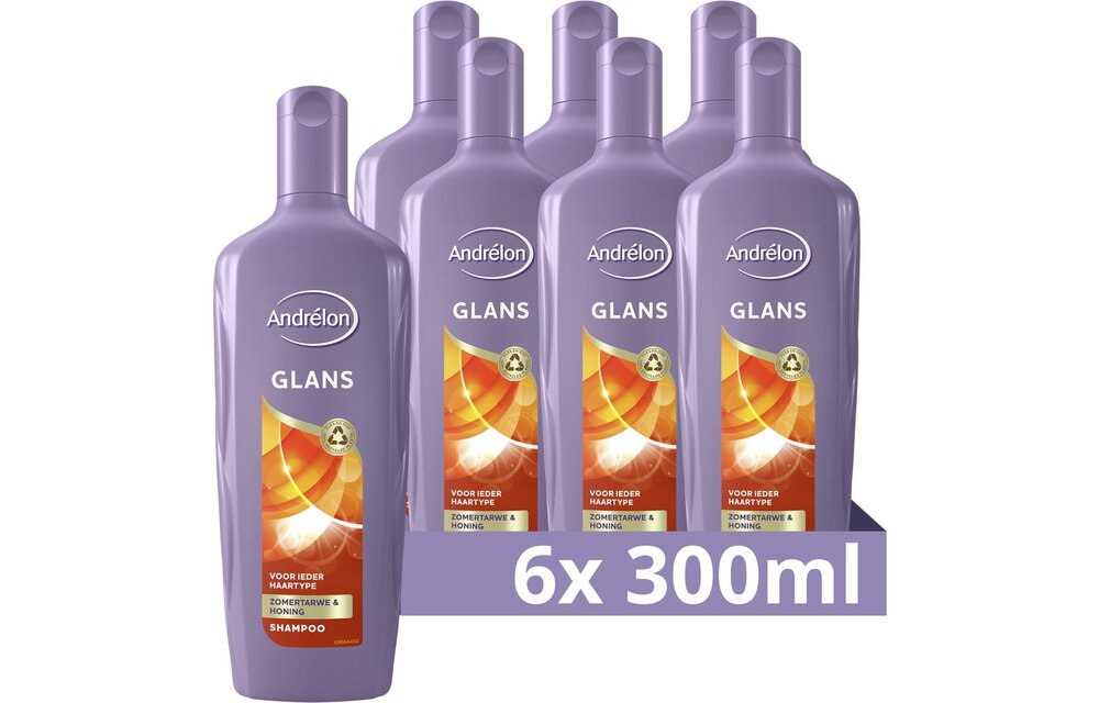 Andrélon Shampoo - Glans - milde shampoo verrijkt met zomertarwe en honing - 6 x 300 ml
