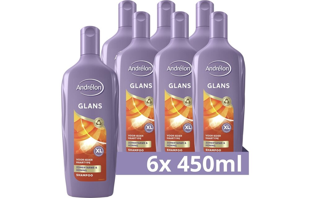 Andrelon Shampoo XL - Glans - verrijkt met zomertarwe en honing - 6 x 450 ml