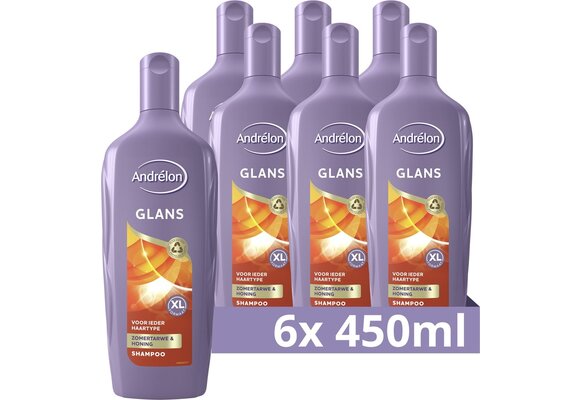 Andrelon Shampoo XL - Glans - verrijkt met zomertarwe en honing - 6 x 450 ml