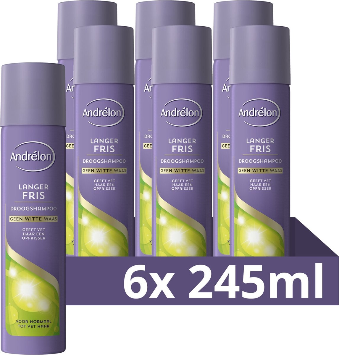 Andrélon Droogshampoo - Langer Fris - verrijkt met tapiocazetmeel en organic green tea - 6 x 245 ml