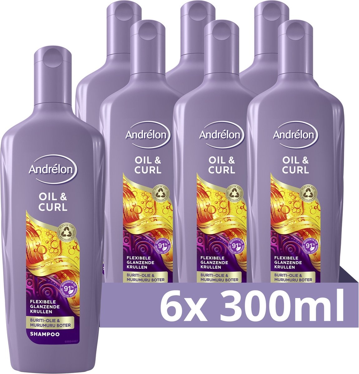 Andrelon Shampoo - Oil & Curl - verrijkt met buriti-olie en murumuru boter - 6 x 300 ml