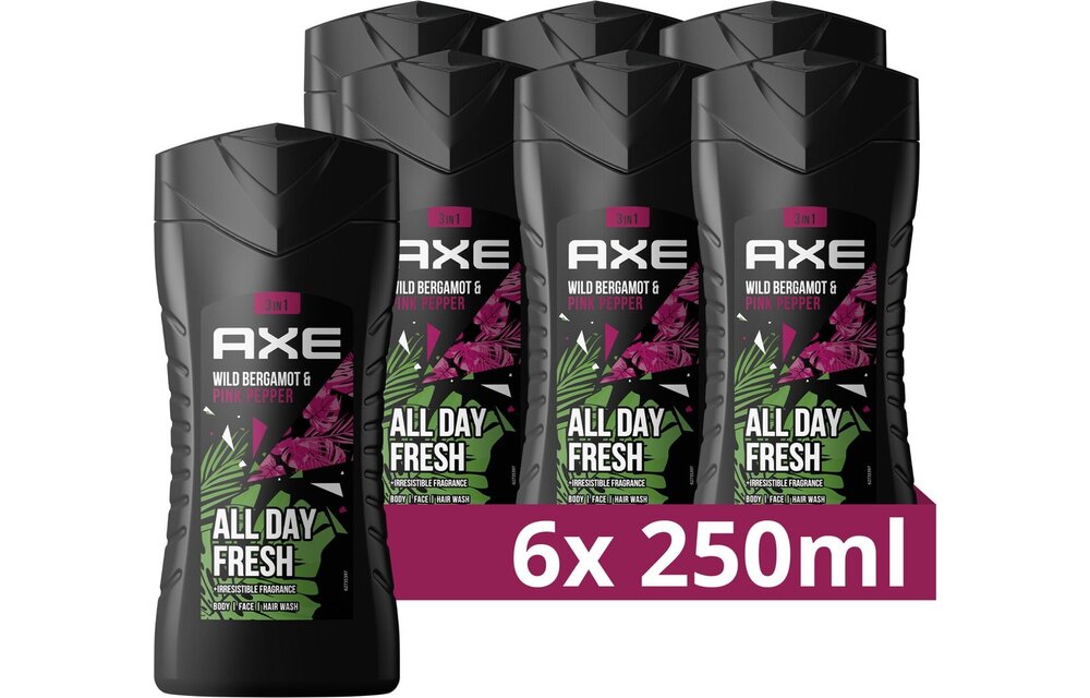 AXE 3-in-1 Douchegel - Wild Bergamot & Pink Pepper - 6 x 250 ml - Voordeelverpakking
