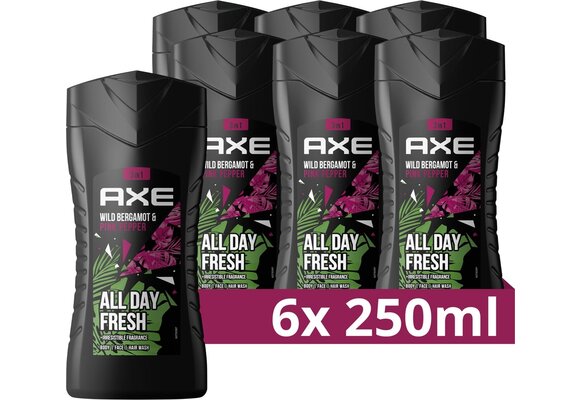 AXE 3-in-1 Douchegel - Wild Bergamot & Pink Pepper - 6 x 250 ml - Voordeelverpakking