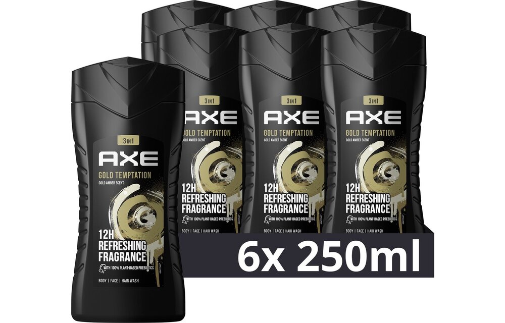 AXE 3-in-1 Douchegel - Gold Temptation - met de geur van citrus, kruiden, chocolade en goud amber - 6 x 250 ml