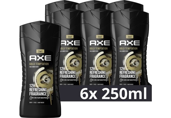 AXE 3-in-1 Douchegel - Gold Temptation - met de geur van citrus, kruiden, chocolade en goud amber - 6 x 250 ml