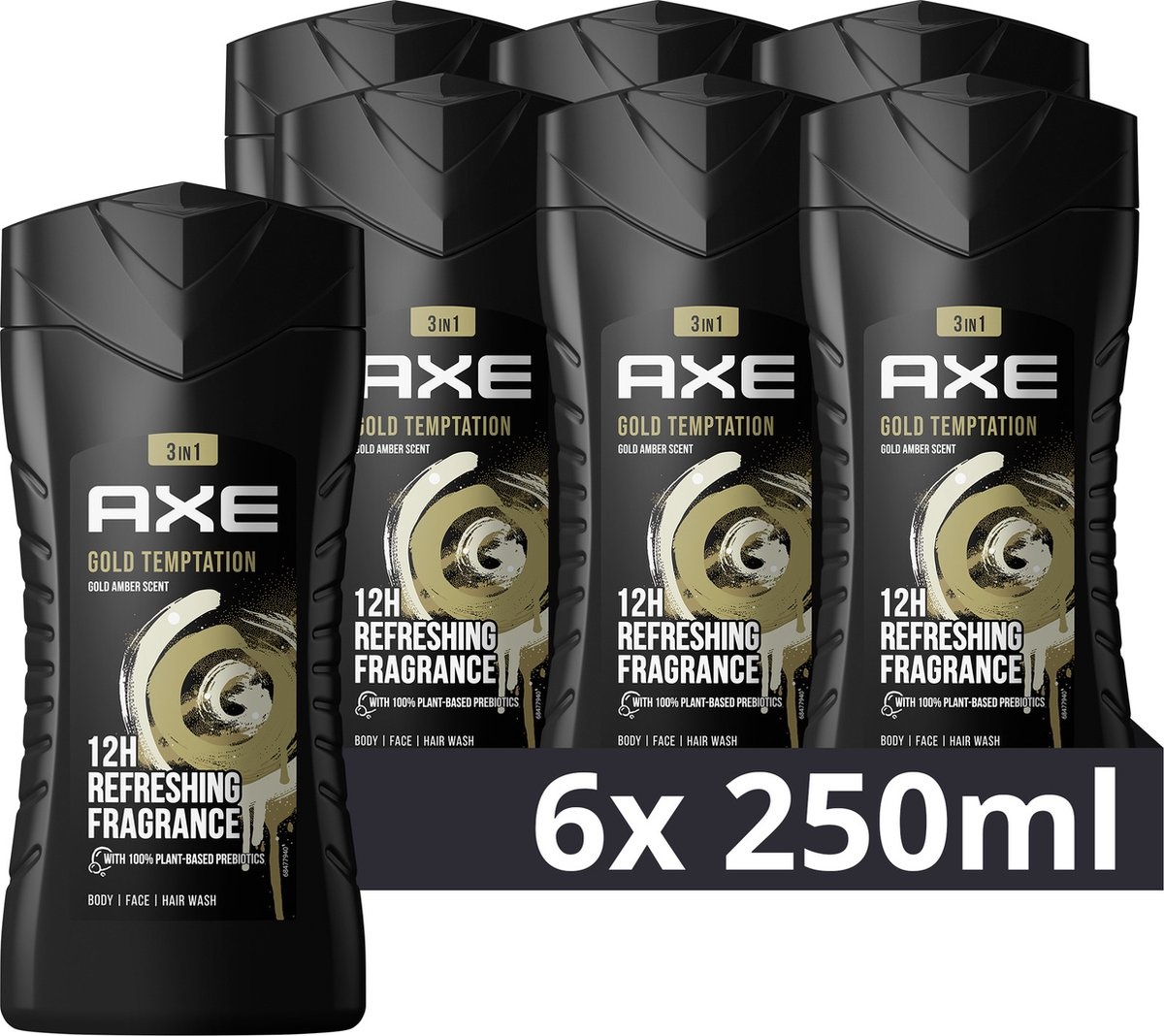 AXE 3-in-1 Douchegel - Gold Temptation - met de geur van citrus, kruiden, chocolade en goud amber - 6 x 250 ml